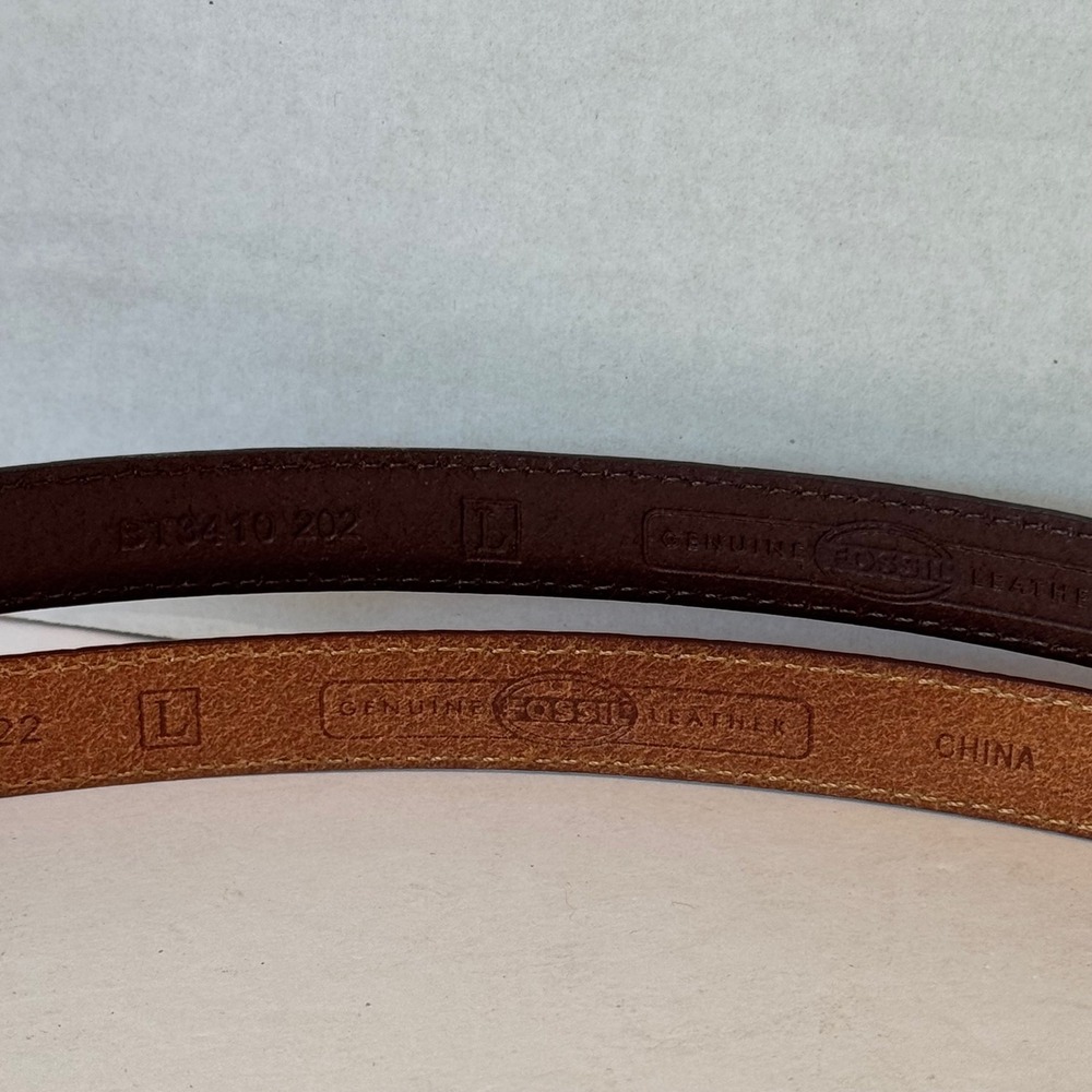 Fossil Croc Embossed Belts Womens Large Brown Set of 2 Good Skinny Leather - Picture 7 of 10